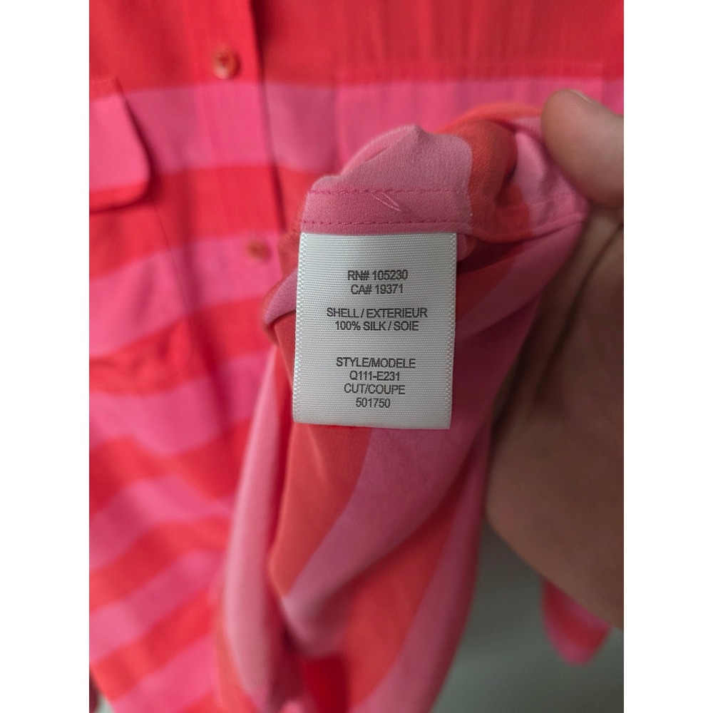Equipment Femme 100% Silk Signature Blouse Women L Pink Orange Striped Vibrant - Picture 4 of 6
